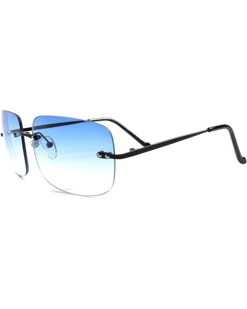 Gradient Lens Vintage Retro Fashion Mens Womens Rimless Square Sunglasses Black / Blue $10.12 Rimless