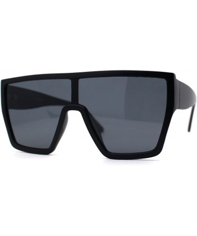 80s Flat Top Shield Robotic Plastic Sunglasses Matte Black / Black $10.05 Shield