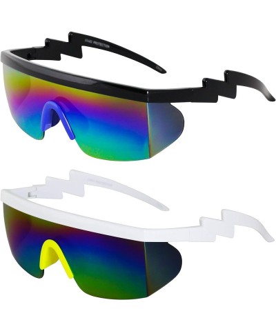 Semi Rimless Goggle Style Retro Rainbow Mirrored Lens ZigZag Sunglasses Rainbow/Blue and Rainbow/Yellow $9.15 Goggle