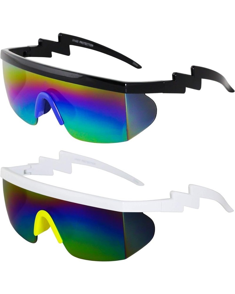 Semi Rimless Goggle Style Retro Rainbow Mirrored Lens ZigZag Sunglasses Rainbow/Blue and Rainbow/Yellow $9.15 Goggle