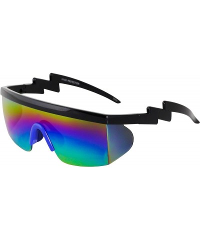 Semi Rimless Goggle Style Retro Rainbow Mirrored Lens ZigZag Sunglasses Rainbow/Blue and Rainbow/Yellow $9.15 Goggle