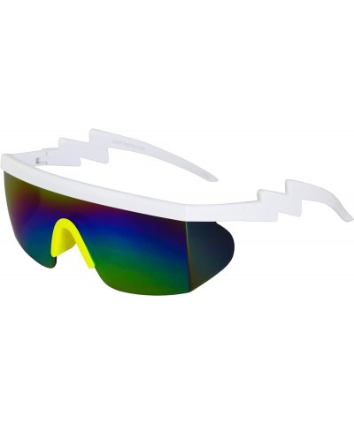 Semi Rimless Goggle Style Retro Rainbow Mirrored Lens ZigZag Sunglasses Rainbow/Blue and Rainbow/Yellow $9.15 Goggle