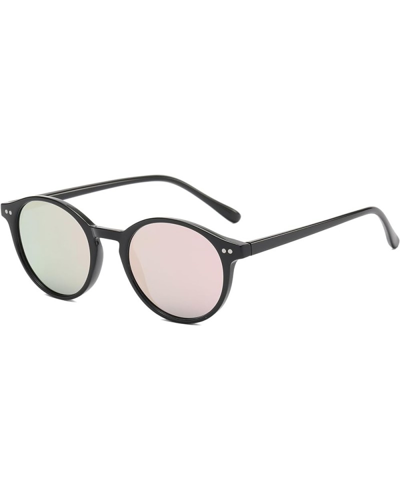 Classic Polarized Round Sunglasses for Women Men Vintage Style Lightweight Circle Frame Sun Glasses Black/Mirror Pink $7.79 R...