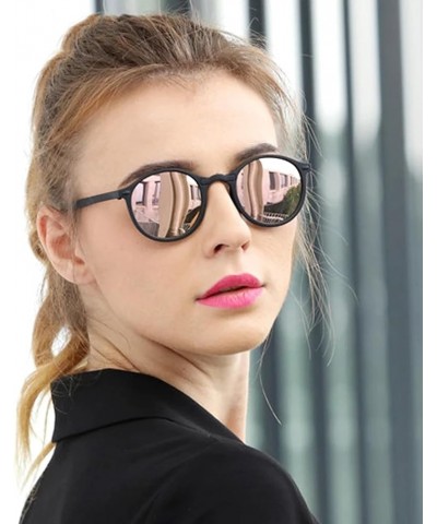 Classic Polarized Round Sunglasses for Women Men Vintage Style Lightweight Circle Frame Sun Glasses Black/Mirror Pink $7.79 R...