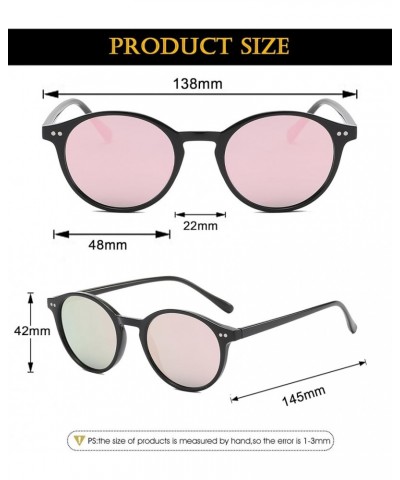 Classic Polarized Round Sunglasses for Women Men Vintage Style Lightweight Circle Frame Sun Glasses Black/Mirror Pink $7.79 R...