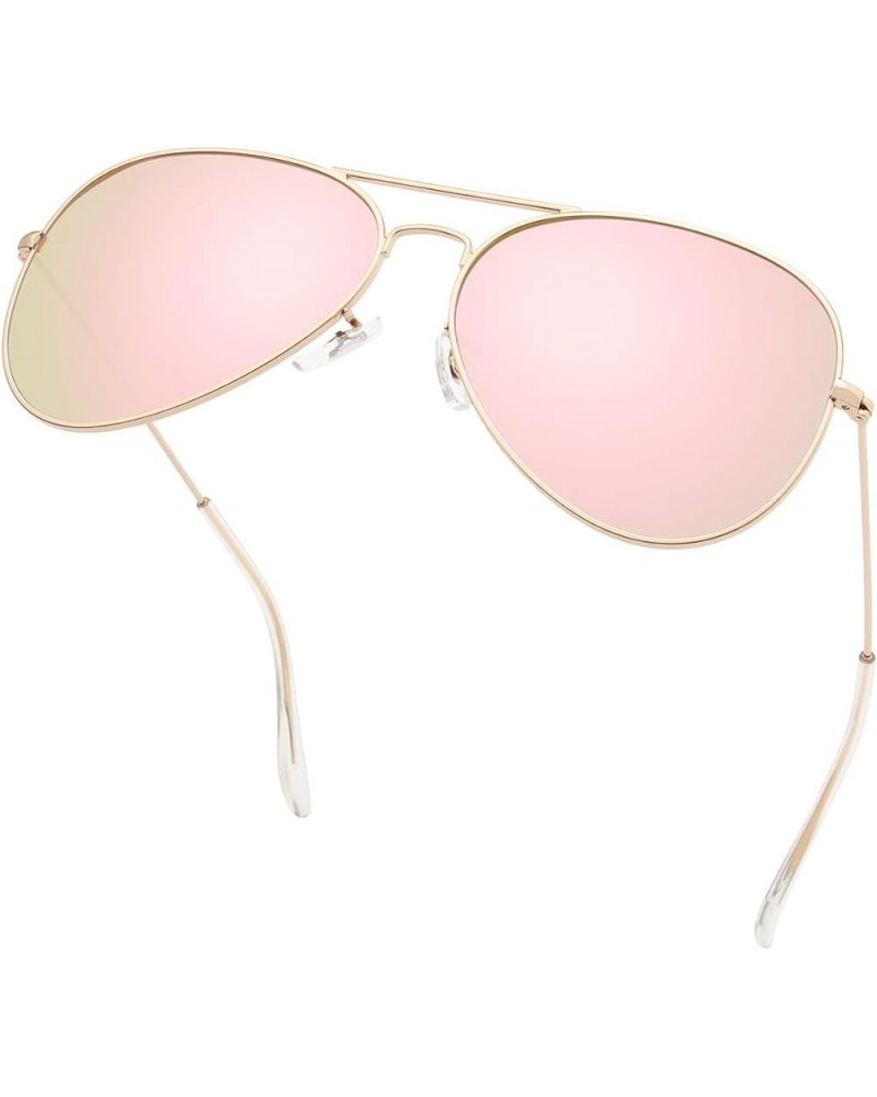 Sunglasses for Men Women Aviator Polarized Metal Mirror UV 400 Lens Protection Rose Gold $8.09 Aviator