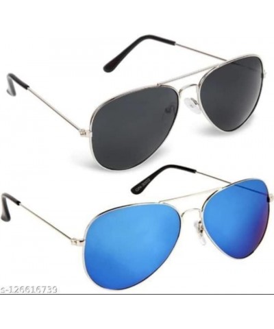 Unisex Aviator Sunglasses Combo Pack of 2 Black-blue $112.20 Aviator