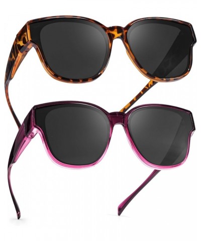 2PCS Oversized Fit Over Sunglasses for Women Men IF8001 2pcs Tortoise + Gradient Purple $13.02 Square