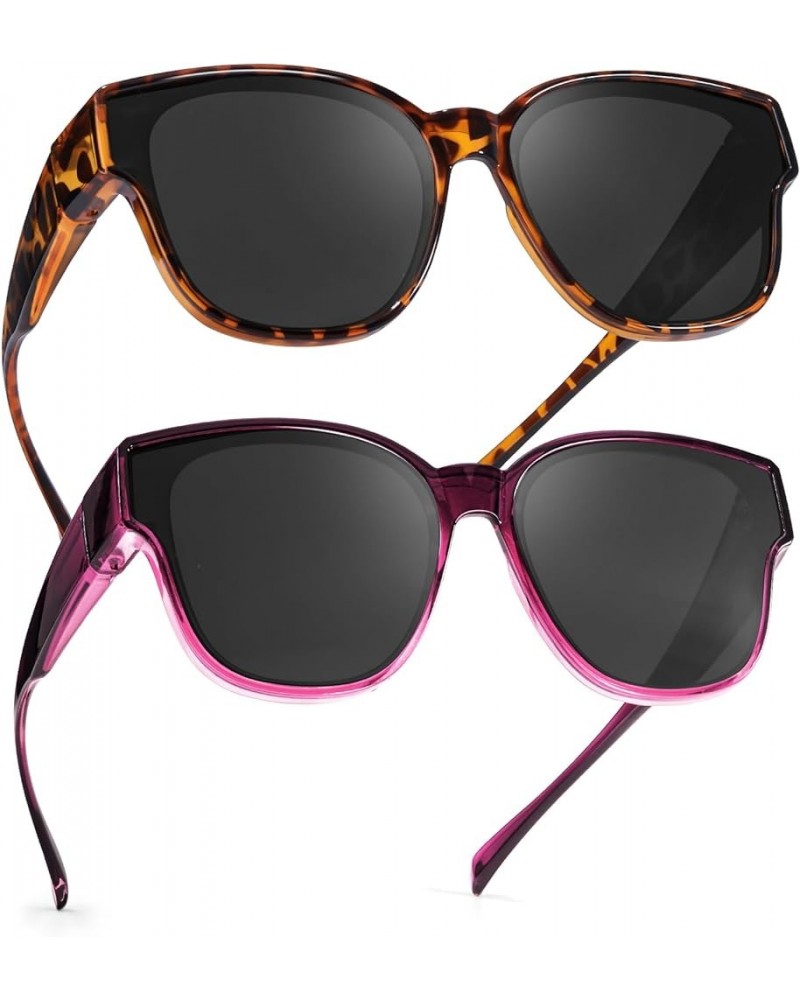 2PCS Oversized Fit Over Sunglasses for Women Men IF8001 2pcs Tortoise + Gradient Purple $13.02 Square