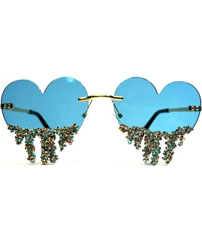 Trendy Heart Shaped Sunglasses for Women Vintage Bling Rhinestone Sunglasses Cute Party Crystal Rhinestones Glasses Blue $10....