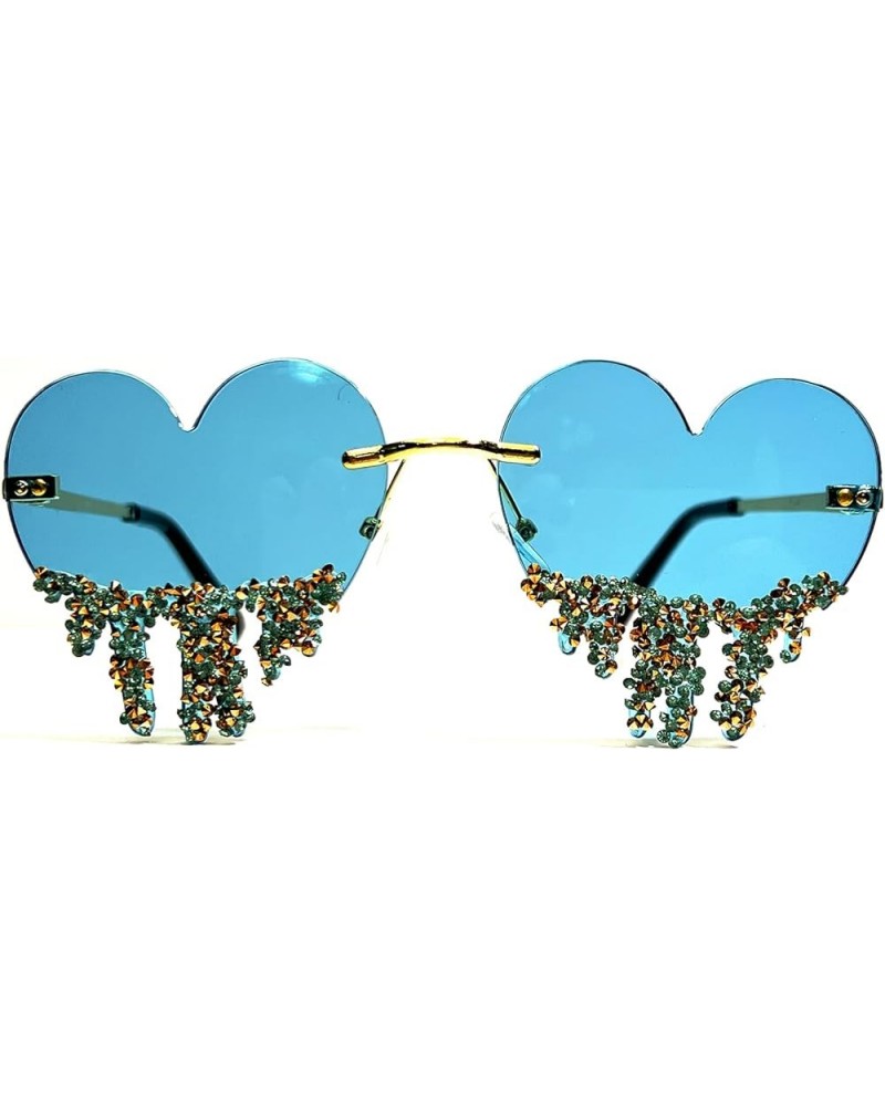 Trendy Heart Shaped Sunglasses for Women Vintage Bling Rhinestone Sunglasses Cute Party Crystal Rhinestones Glasses Blue $10....