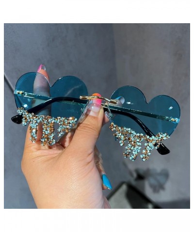 Trendy Heart Shaped Sunglasses for Women Vintage Bling Rhinestone Sunglasses Cute Party Crystal Rhinestones Glasses Blue $10....