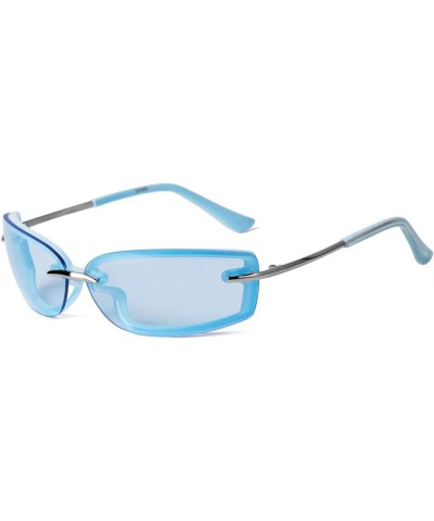 Trendy Y2K Rectangle Sunglasses for Women Men, Designer Wrap Around Rimless 90s Retro Sun Glasses Blue $11.19 Rimless