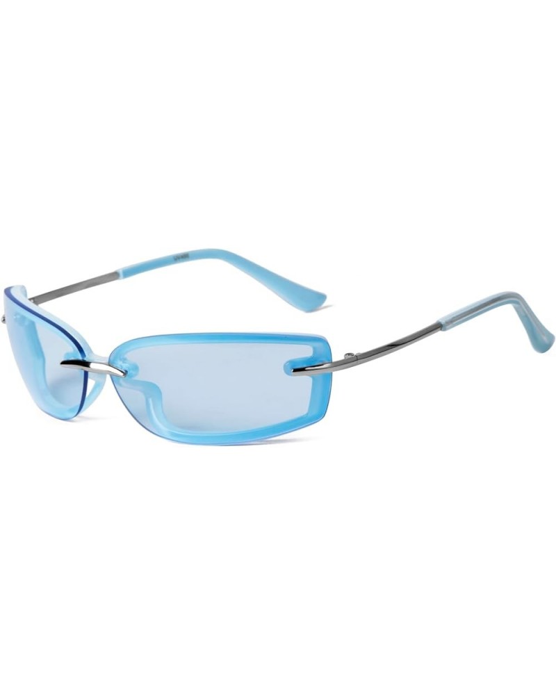 Trendy Y2K Rectangle Sunglasses for Women Men, Designer Wrap Around Rimless 90s Retro Sun Glasses Blue $11.19 Rimless