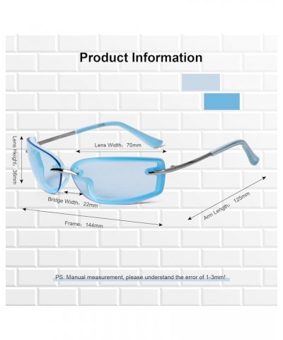 Trendy Y2K Rectangle Sunglasses for Women Men, Designer Wrap Around Rimless 90s Retro Sun Glasses Blue $11.19 Rimless