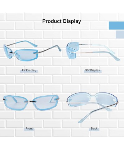 Trendy Y2K Rectangle Sunglasses for Women Men, Designer Wrap Around Rimless 90s Retro Sun Glasses Blue $11.19 Rimless