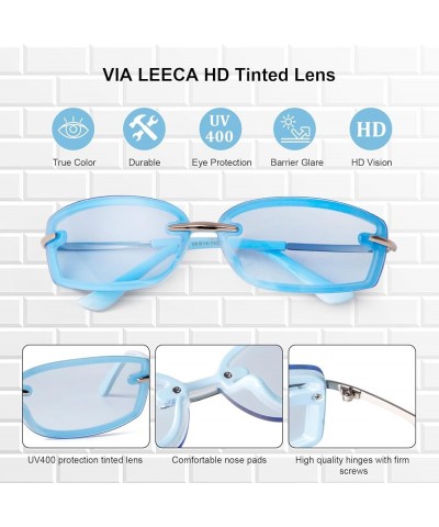 Trendy Y2K Rectangle Sunglasses for Women Men, Designer Wrap Around Rimless 90s Retro Sun Glasses Blue $11.19 Rimless