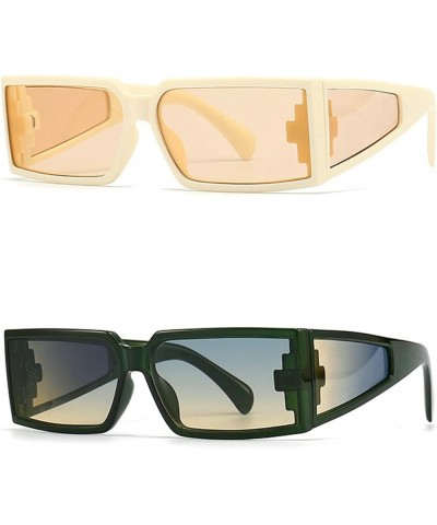 2pcs Vintage Punk 90s Rimless Sunglasses Fashion Square Y2K Party Glasses 2pcs Yellow&green $9.71 Square