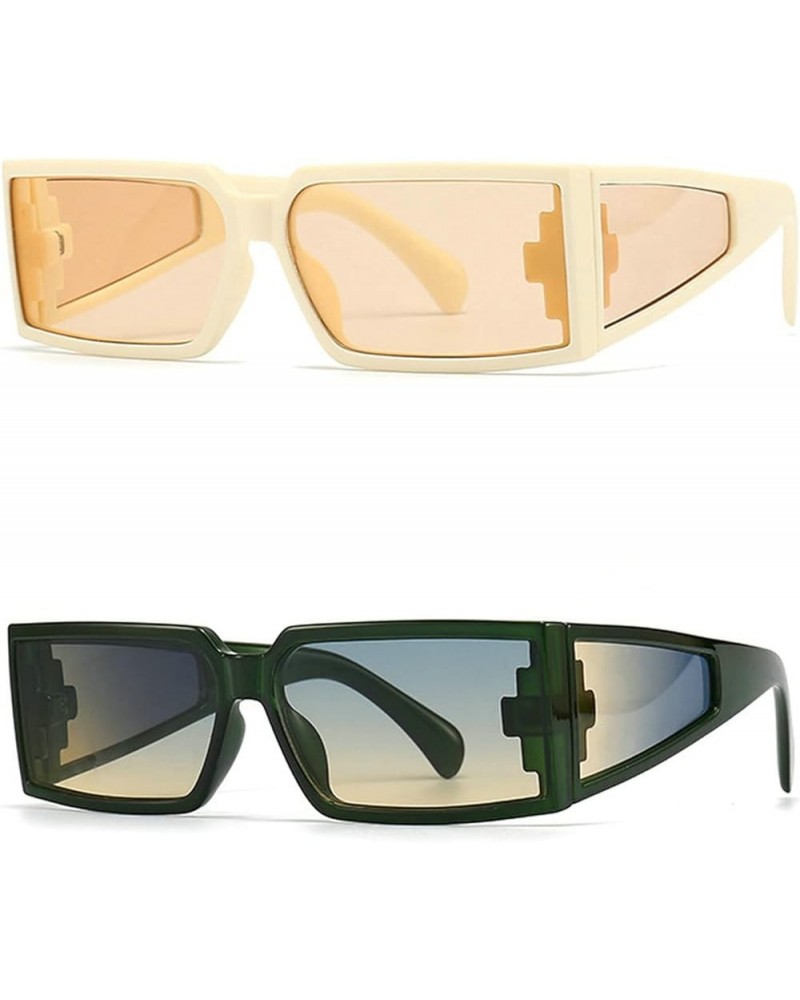 2pcs Vintage Punk 90s Rimless Sunglasses Fashion Square Y2K Party Glasses 2pcs Yellow&green $9.71 Square