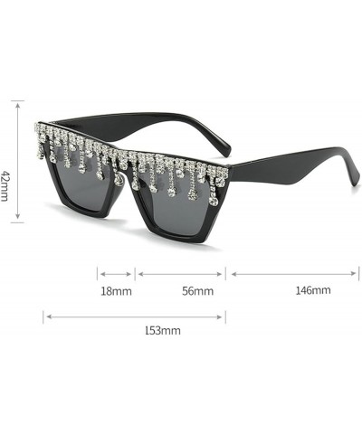 fashion Cat Eye Tassel Rhinestones Sunglasses Women Crystal Tassels Sun Glasses Unique bling Diamond Eyeglasses 2pcs-black&re...