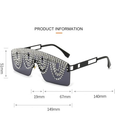 Fashion Rectangle Rhinestone Sunglasses For Women Men Fashion UV400 Oversized One Piece Crystal Chain Decoration Brown $10.97...