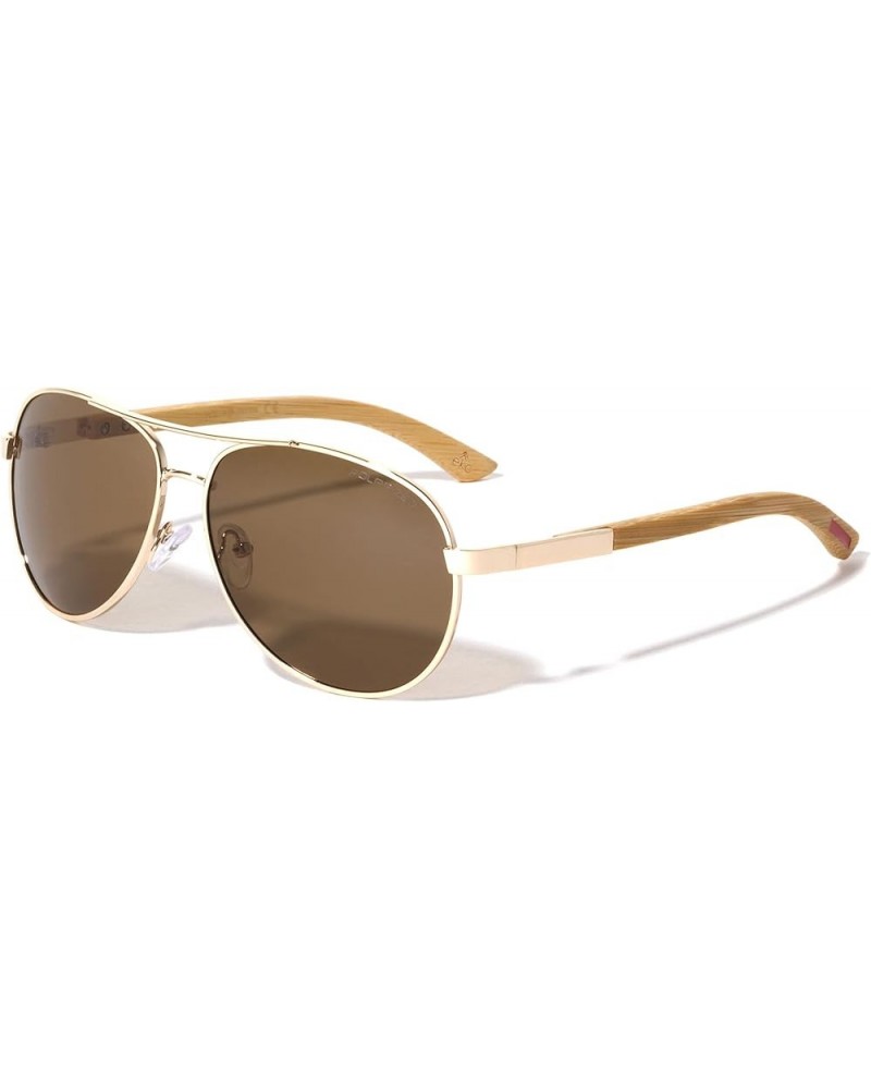 Polarized Wood Classic Rounded Aviator Sunglasses Brown Light Wood $12.28 Designer