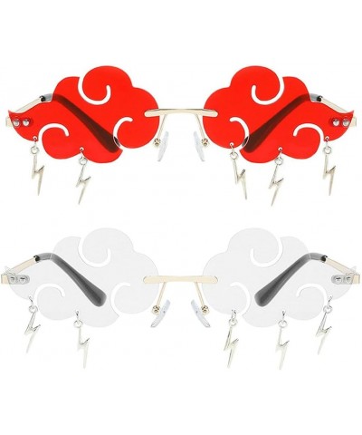 2021 fashion ladies Rimless funny sunglasses personality Clouds thunder lightning pendant men's sunglasses 2 Pcs Red+transpar...