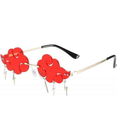 2021 fashion ladies Rimless funny sunglasses personality Clouds thunder lightning pendant men's sunglasses 2 Pcs Red+transpar...