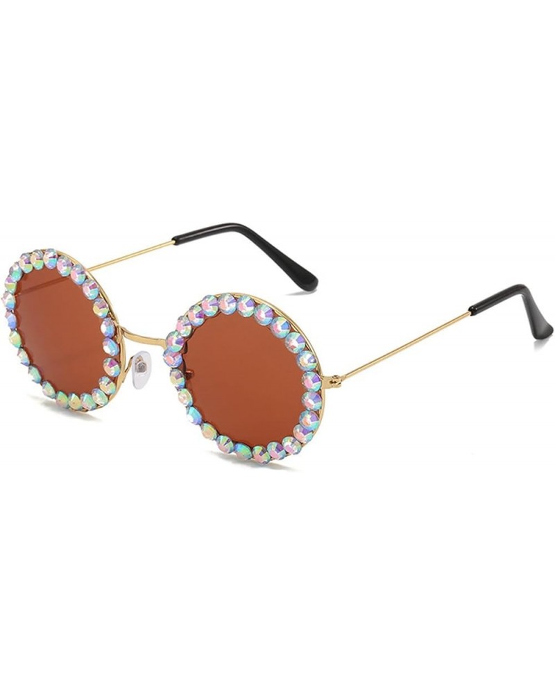 Classic Hippie Round bling bling Sunglasses for Women Men Crystal Rhinestone Sun Glasses UV Protection Brown $10.23 Round