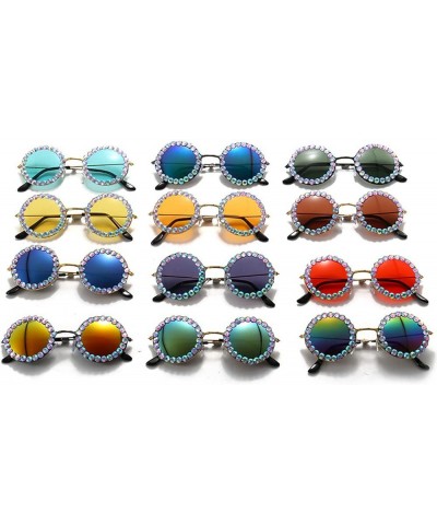 Classic Hippie Round bling bling Sunglasses for Women Men Crystal Rhinestone Sun Glasses UV Protection Brown $10.23 Round