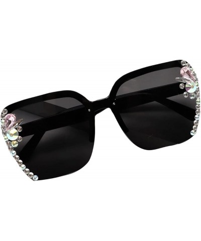 Oversized Rimless bling Diamond Sun Glasses Women UV400 Crystal Square Sunglasses Luxury Jewelry Rhinestone Sunglasse Black $...