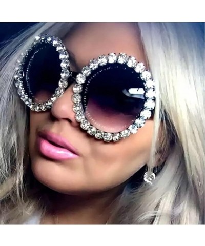 Fashion Sparkling Rhinestone Sunglasses Sunglasses Womens Crystal Diamond Sunglasses Retro Ladies Bling Round Eyewear Black&o...