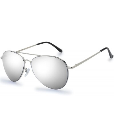 Classic Metal Frame Mirror Lens Aviator Sunglasses with Gift Box 36 Sliver (Spring Temple) Sliver $8.99 Aviator