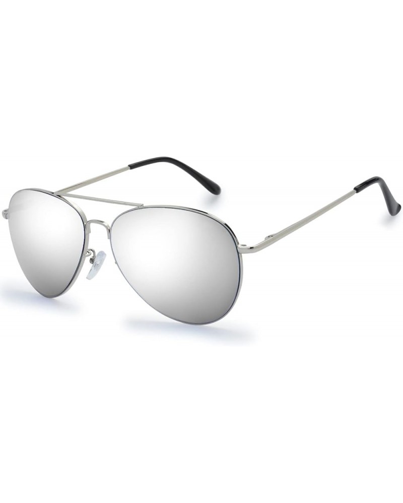 Classic Metal Frame Mirror Lens Aviator Sunglasses with Gift Box 36 Sliver (Spring Temple) Sliver $8.99 Aviator