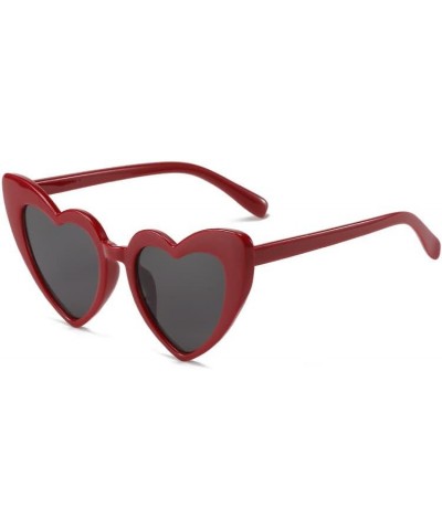 Love Heart Shaped Sunglasses for Women,Vintage Cat Eye Mod Style Retro Glasses Wine Red $6.26 Heart