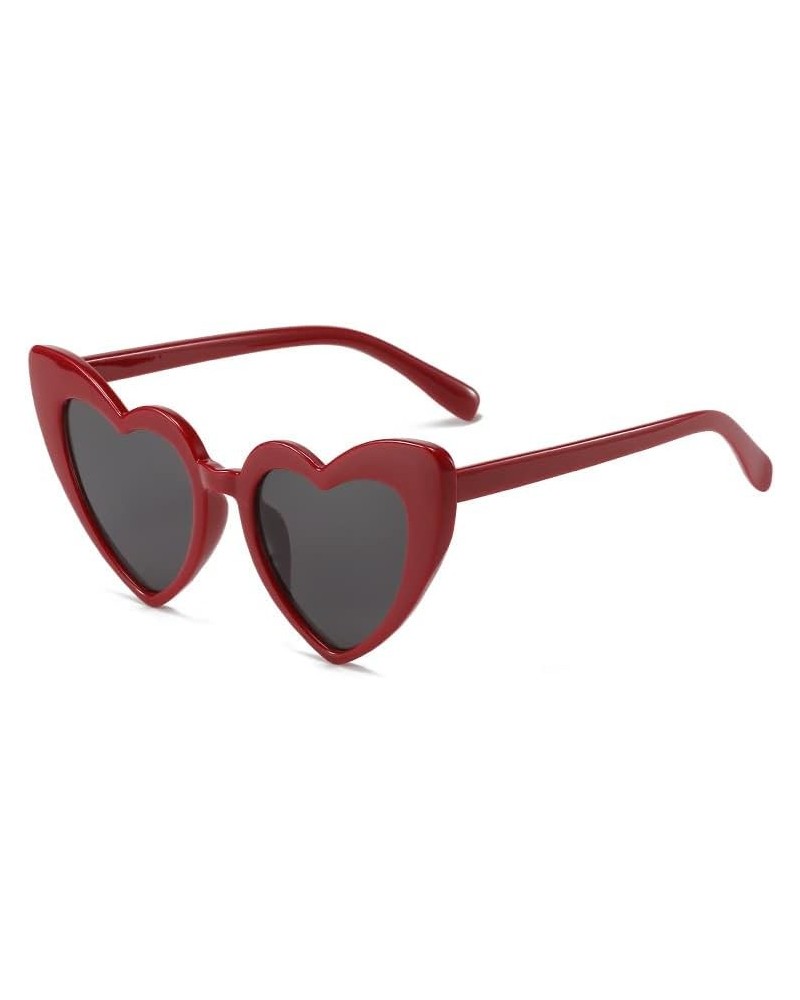 Love Heart Shaped Sunglasses for Women,Vintage Cat Eye Mod Style Retro Glasses Wine Red $6.26 Heart