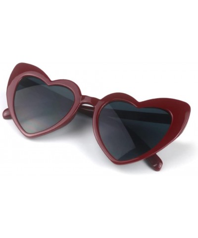 Love Heart Shaped Sunglasses for Women,Vintage Cat Eye Mod Style Retro Glasses Wine Red $6.26 Heart