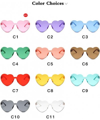 Fashion Heart Shaped Love Rimless Sunglasses with Lens Cloth, One Pieces Transparent Candy Color Frameless Glasses C9 Light G...