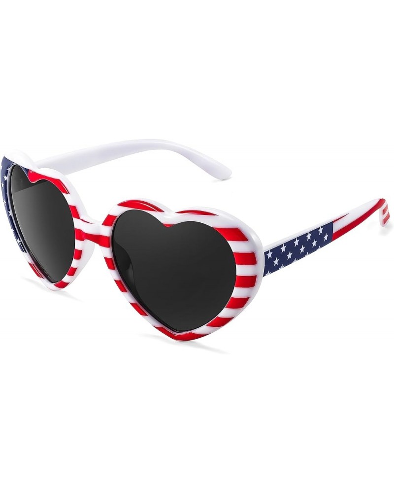 Polarized Heart Shaped Sunglasses Oversized Vintage Fashion Love Eyeglasses for Women UV400 B2337 Flag $10.50 Rimless