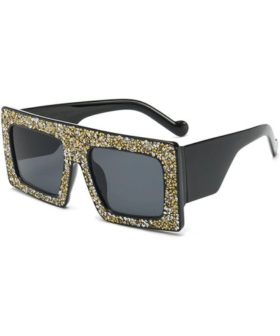 Trendy Shiny One Piece Oversized Rhinestone Sunglasses Women Luxury Diamond Sun Glasses Shades UV 2pcs-black&brown $9.87 Square