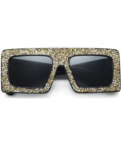 Trendy Shiny One Piece Oversized Rhinestone Sunglasses Women Luxury Diamond Sun Glasses Shades UV 2pcs-black&brown $9.87 Square