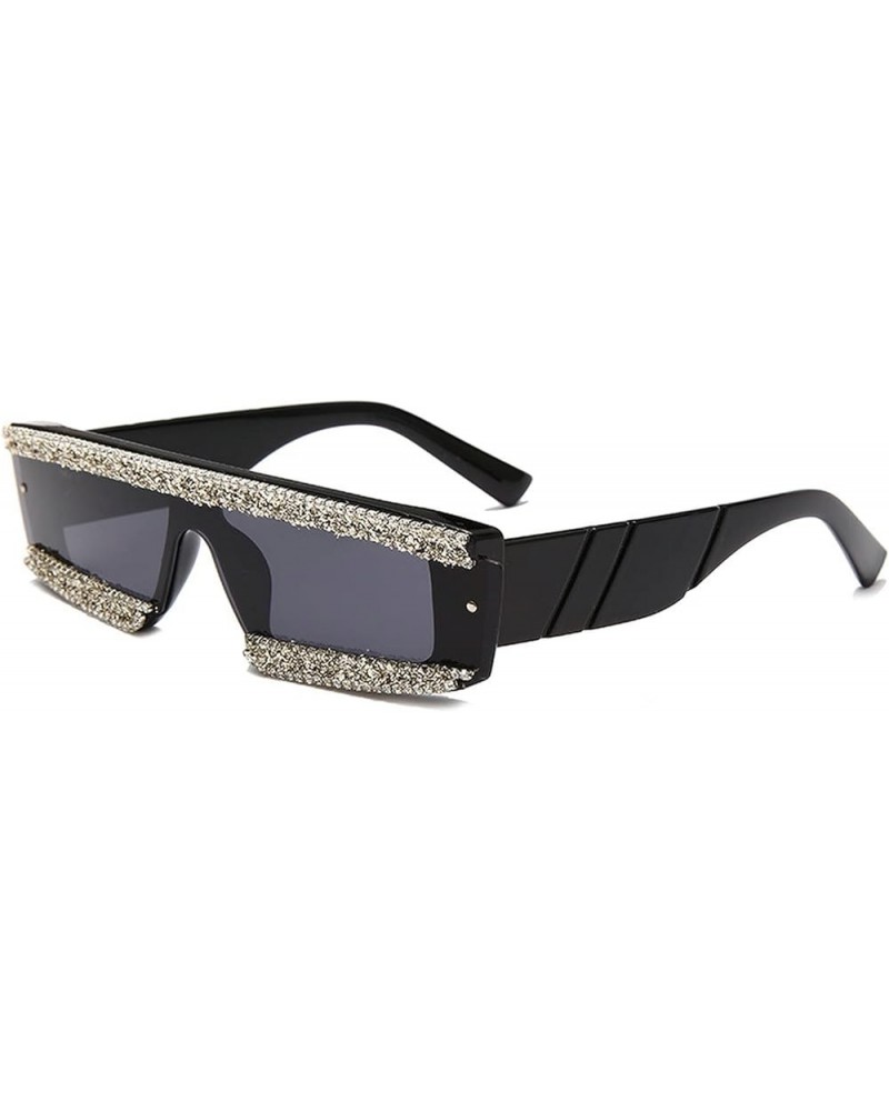 Square Diamond Sunglasses For Women Rhinestone Frame Sparkling Crystal Glasses Outdoor UV protection White&black $10.22 Square