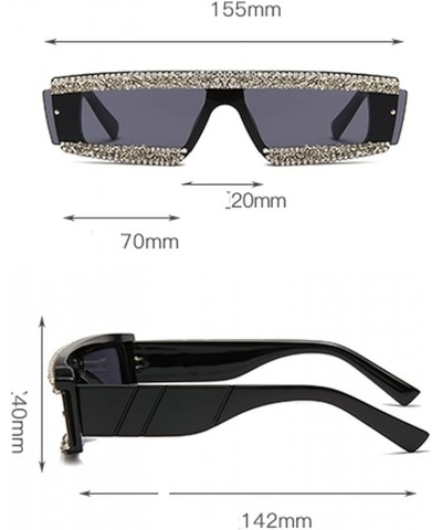 Square Diamond Sunglasses For Women Rhinestone Frame Sparkling Crystal Glasses Outdoor UV protection White&black $10.22 Square