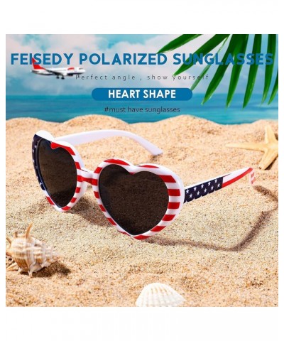 Polarized Heart Shaped Sunglasses Oversized Vintage Fashion Love Eyeglasses for Women UV400 B2337 Flag $10.50 Rimless