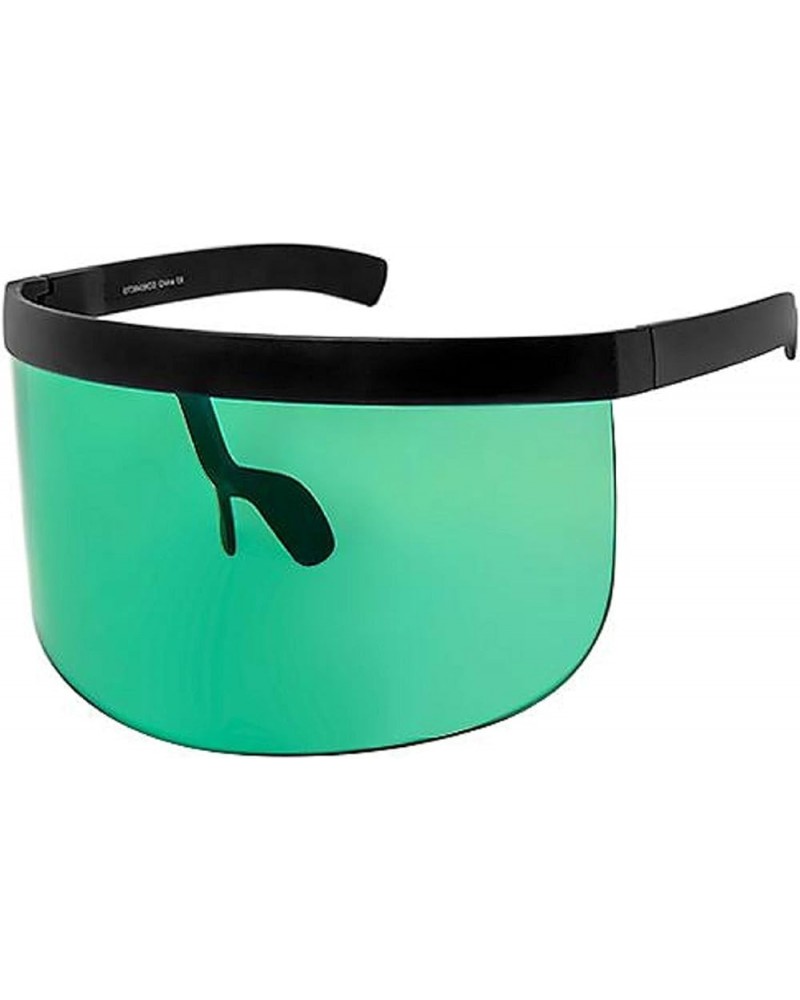 Oversized Futuristic Shield Visor Sunglasses Flat Top Mirrored Mono Lens Black Green $9.49 Oversized