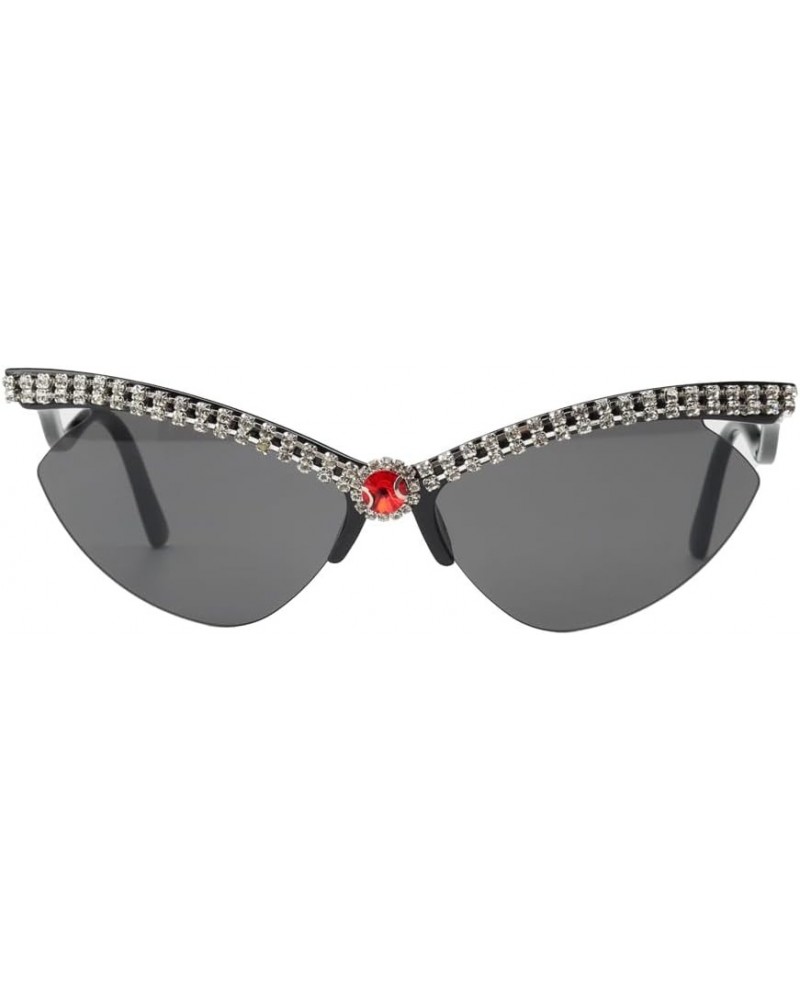 Bling Diamond Retro Style Sunglasses Clear Half Frame Cat Eye Shining Rhinestone Sun Glasses Black $11.85 Cat Eye