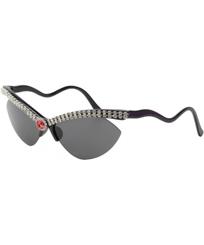 Bling Diamond Retro Style Sunglasses Clear Half Frame Cat Eye Shining Rhinestone Sun Glasses Black $11.85 Cat Eye