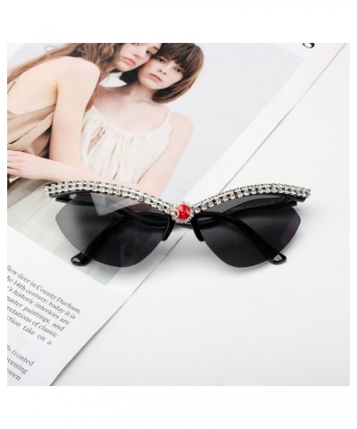 Bling Diamond Retro Style Sunglasses Clear Half Frame Cat Eye Shining Rhinestone Sun Glasses Black $11.85 Cat Eye