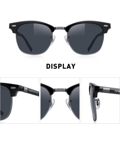 Unisex Polarized Aluminum Sunglasses for Men Women Semi Rimless Retro Brand Driving Sun Glasses Black Frame/Gray Bridge/Black...