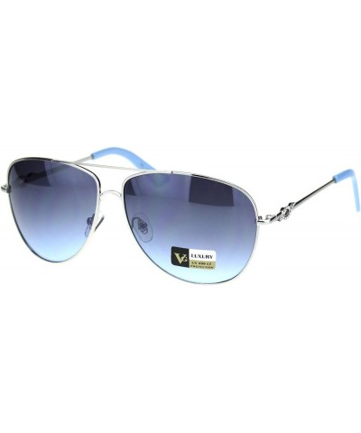 Womens Rhinestone Bling Officer Style Luxury Pilots Sunglasses Silver Blue Smoke $10.41 Pilot